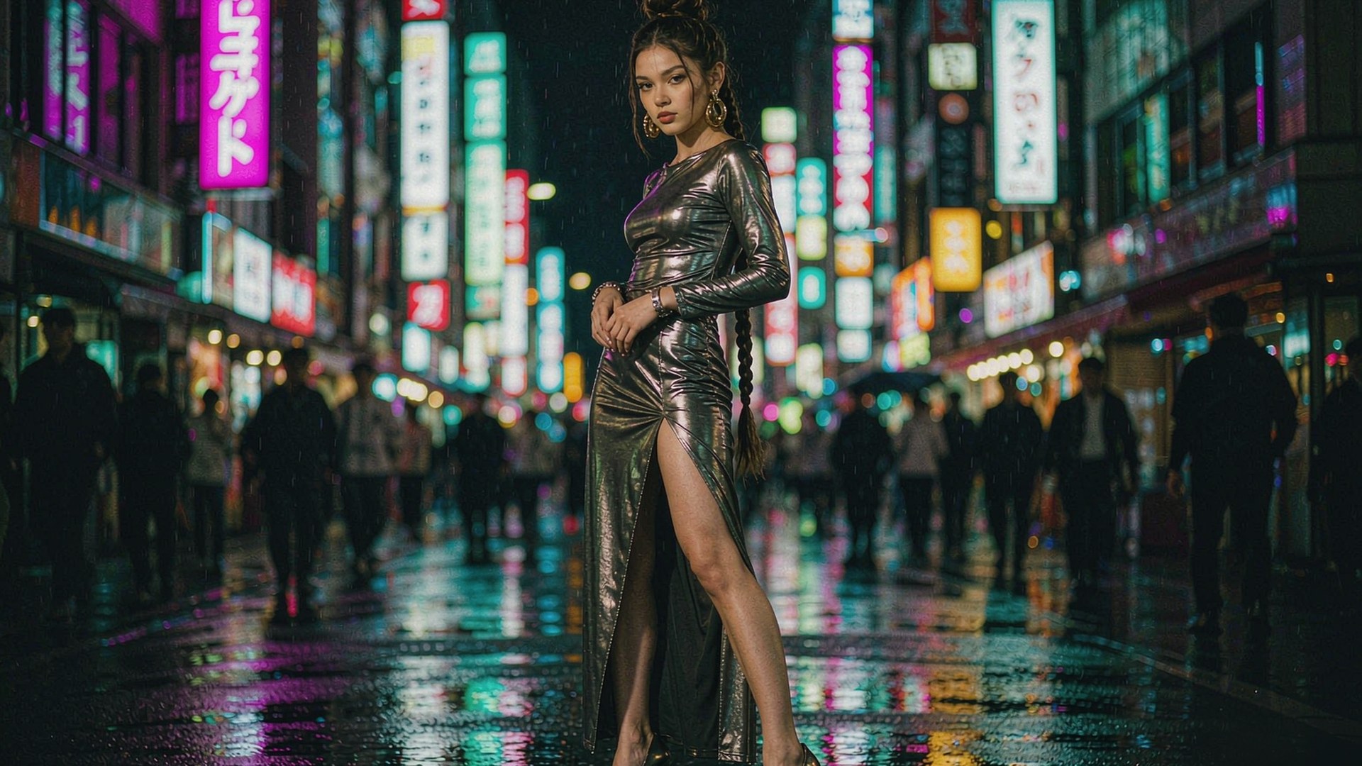 东京霓虹·金属长裙